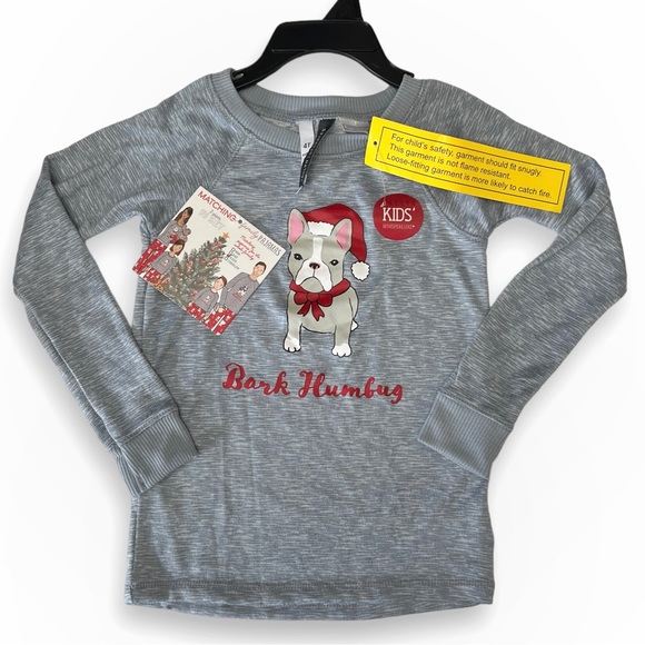 Jaclyn Kids’ PJ Top Santa Dog Bark Humbug Pajama Shirt Grey Size 4T - Picture 2 of 6